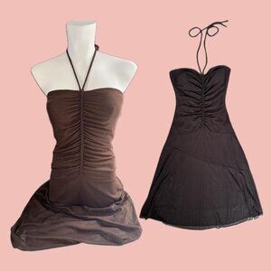 Vintage Le Château Y2K Brown Halter Dress – Made in Canada – Shimmery Gold Sheen